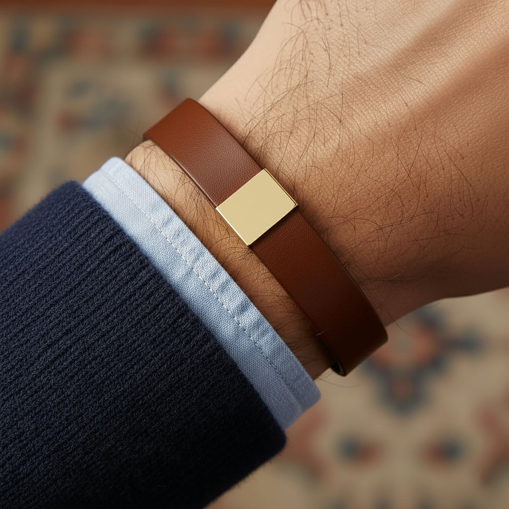 Bracelet homme en cuir gravé