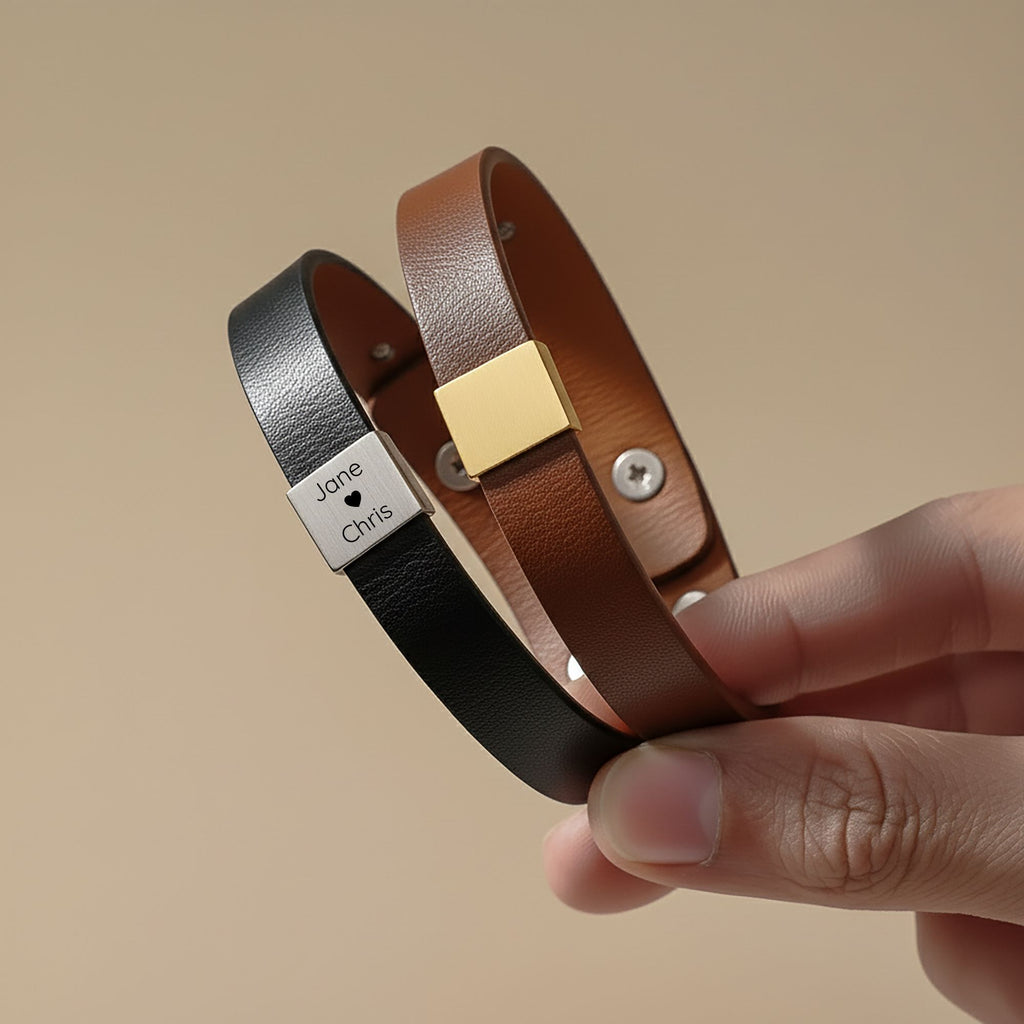 Bracelet homme en cuir gravé