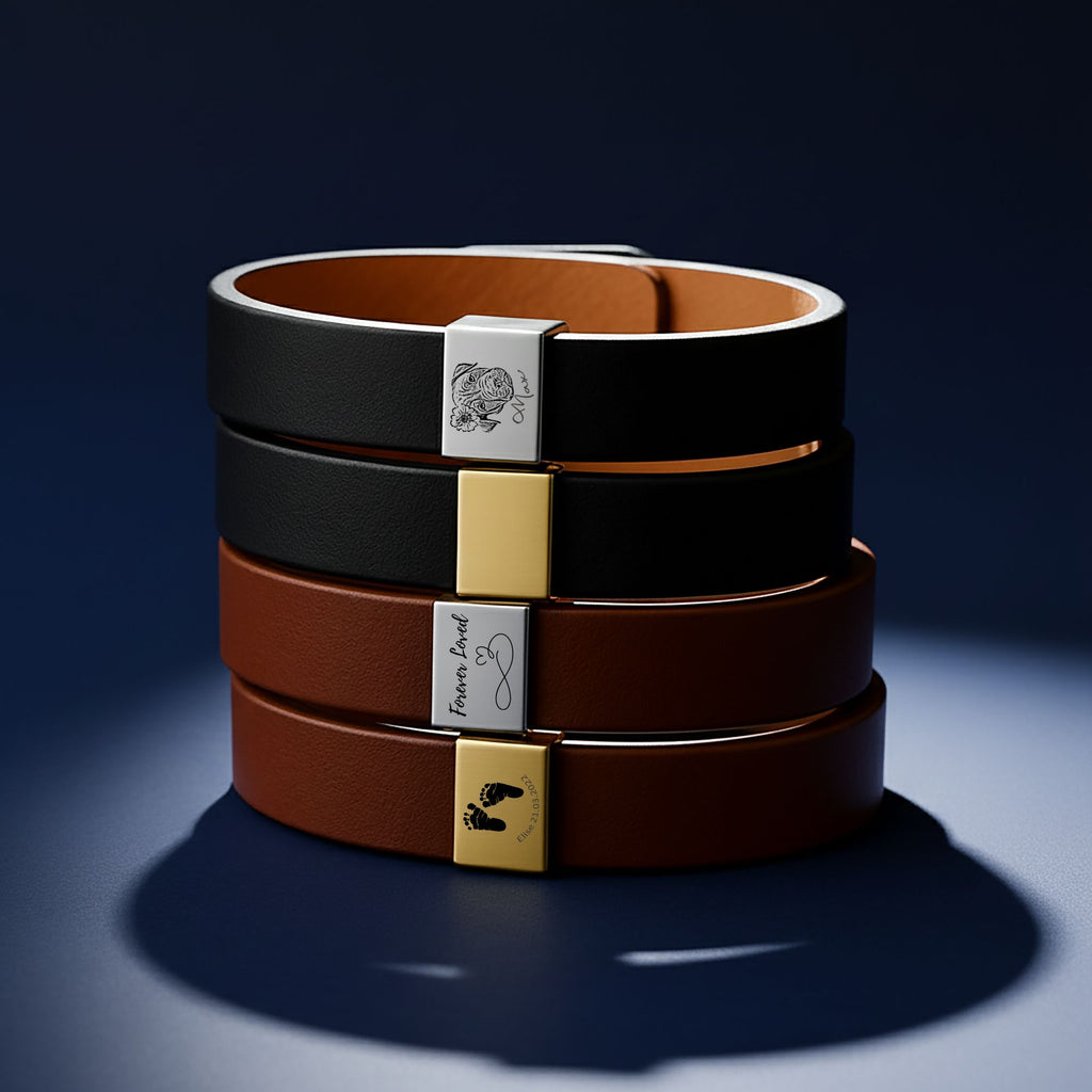 Bracelet homme en cuir gravé