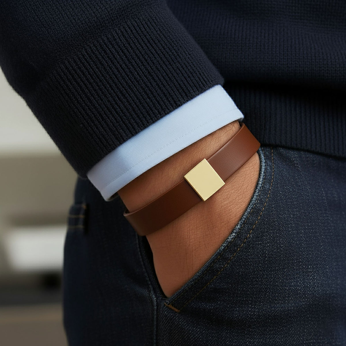Bracelet homme en cuir gravé